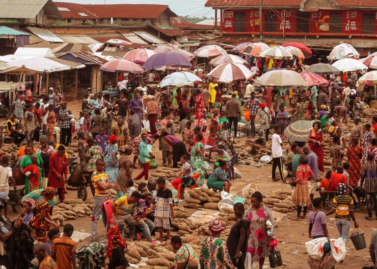 Busy open-air market in West Africa