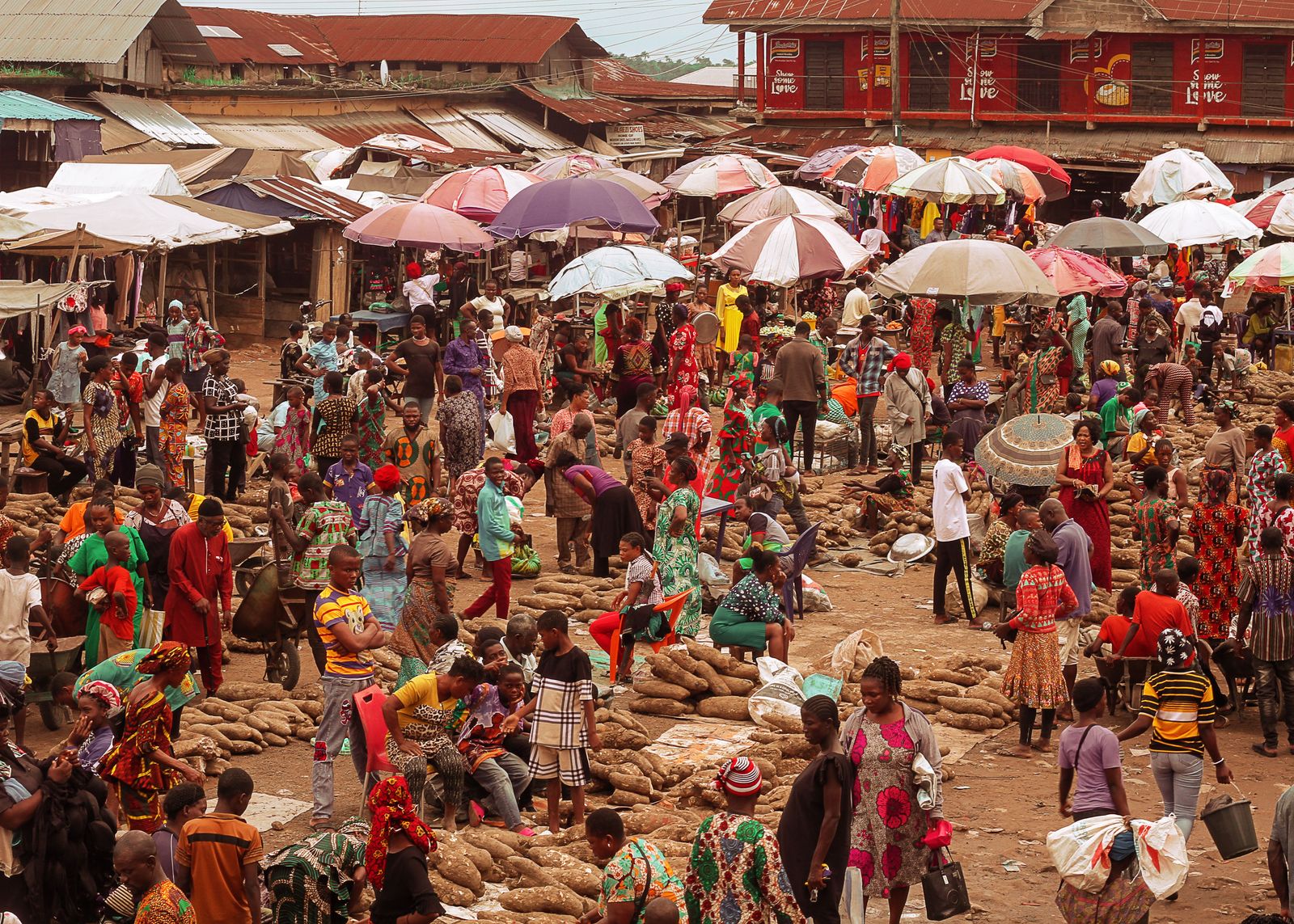 Busy open-air market in West Africa